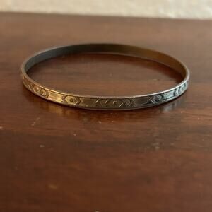 Vintage Etched Silver Bangle Tribal Pattern Boho
